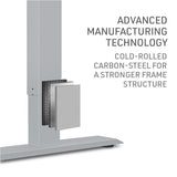 FORTIA Sit To Stand Up Standing Desk 150x68cm 72-118cm Electric Height Adjustable Ergonomically Curved Edge 50kg Rated White/Silver Frame - Low Angle