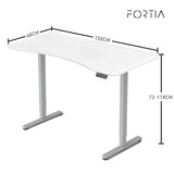 FORTIA Sit To Stand Up Standing Desk 150x68cm 72-118cm Electric Height Adjustable Ergonomically Curved Edge 50kg Rated White/Silver Frame - Extra Image