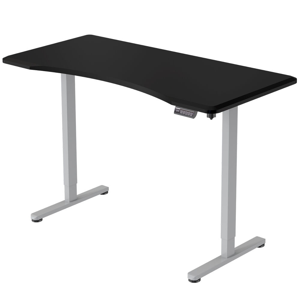 FORTIA Sit To Stand Up Standing Desk 160x75cm 72-118cm Electric Height Adjustable Ergonomically Curved Edge 50kg Rated Black/Silver Frame