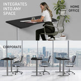 FORTIA Sit To Stand Up Standing Desk 160x75cm 72-118cm Electric Height Adjustable Ergonomically Curved Edge 50kg Rated Black/Silver Frame - Close-Up Angle