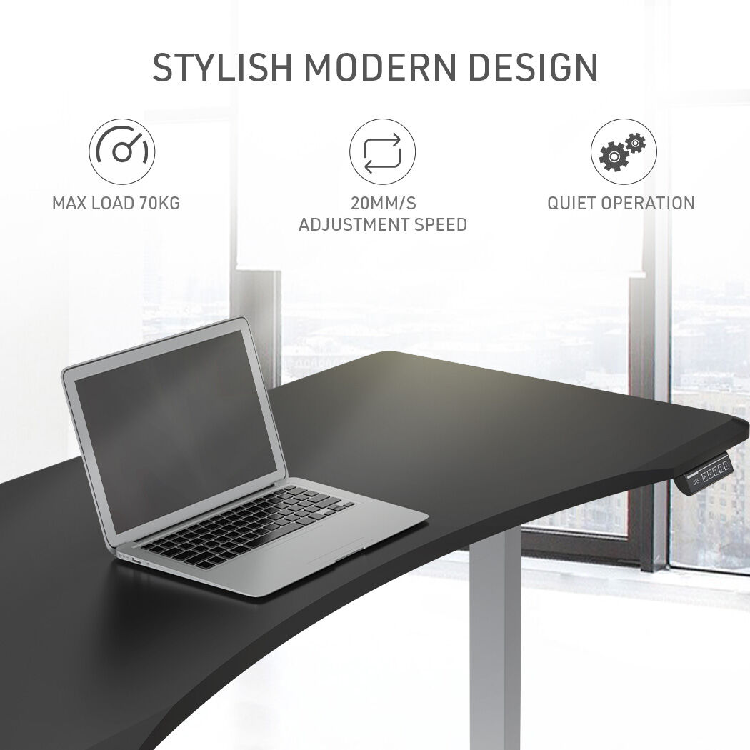 FORTIA Sit To Stand Up Standing Desk 160x75cm 72-118cm Electric Height Adjustable Ergonomically Curved Edge 50kg Rated Black/Silver Frame