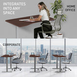 FORTIA Sit To Stand Up Standing Desk 160x75cm 72-118cm Electric Height Adjustable Ergonomically Curved Edge 50kg Rated Walnut Style/Silver Frame - Close-Up Angle