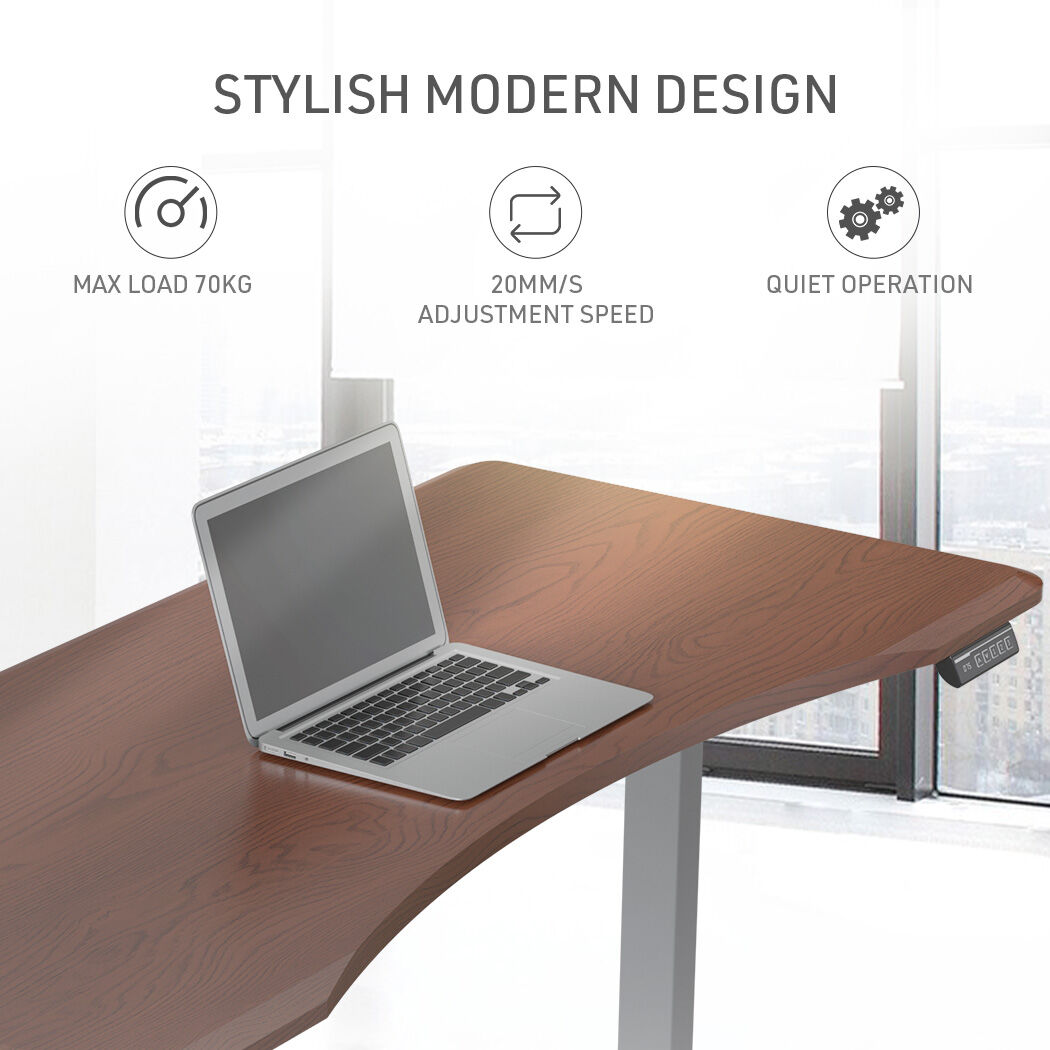 FORTIA Sit To Stand Up Standing Desk 160x75cm 72-118cm Electric Height Adjustable Ergonomically Curved Edge 50kg Rated Walnut Style/Silver Frame