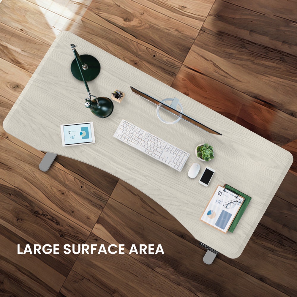 FORTIA Sit To Stand Up Standing Desk 160x75cm 72-118cm Electric Height Adjustable Ergonomically Curved Edge 50kg Rated White Oak Style/Silver Frame