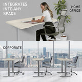 FORTIA Sit To Stand Up Standing Desk 160x75cm 72-118cm Electric Height Adjustable Ergonomically Curved Edge 50kg Rated White Oak Style/Silver Frame - Low Angle