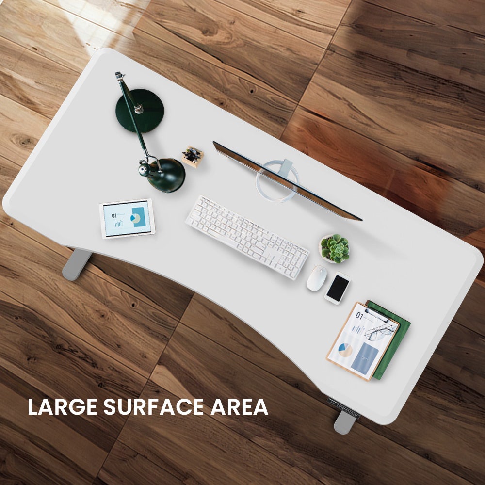 FORTIA Sit To Stand Up Standing Desk 160x75cm 72-118cm Electric Height Adjustable Ergonomically Curved Edge 50kg Rated White/Silver Frame