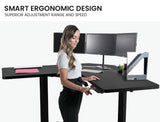 FORTIA 98W x 98W x 48D Dual-Motor 80kg Load Adjustable Electric Sit to Stand Up Corner Desk - Black/Black Frame - Close-Up Angle