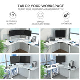 FORTIA 98W x 98W x 48D Dual-Motor 80kg Load Adjustable Electric Sit to Stand Up Corner Desk - White/White Frame - 45-Degree Angle
