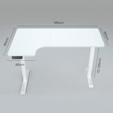 FORTIA 145W x 60D x 85D Dual-Motor 80kg Load Adjustable Sit-Stand Up L-Hand Sided Corner Desk - White/White Frame - Front View