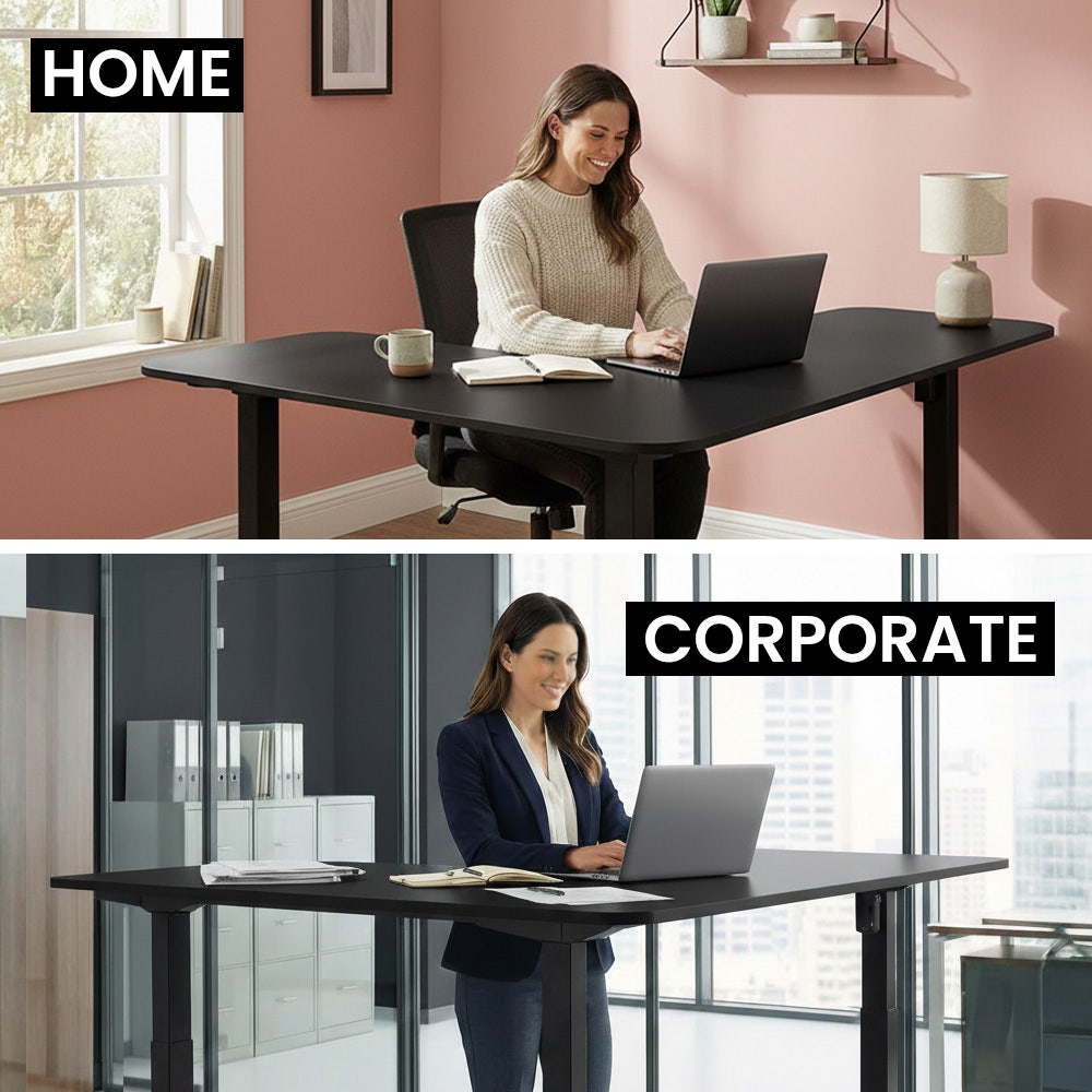 FORTIA Corner Standing Desk, 160x140cm, 72-118cm Sit to Stand Up Electric Height Adjustable, Black