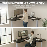 FORTIA Corner Standing Desk, 160x140cm, 72-118cm Sit to Stand Up Electric Height Adjustable, Black Desktop/Silver Frame - Extra Image