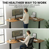 FORTIA Corner Standing Desk, 160x140cm, 72-118cm Sit to Stand Up Electric Height Adjustable, Walnut Style Desktop/Black Frame - Extra Image