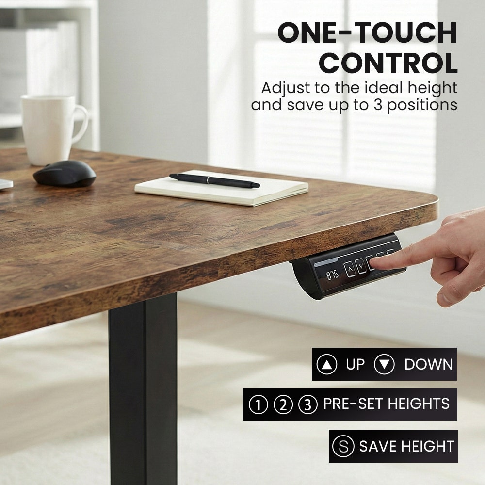 FORTIA Corner Standing Desk, 160x140cm, 72-118cm Sit to Stand Up Electric Height Adjustable, Walnut Style Desktop/Black Frame