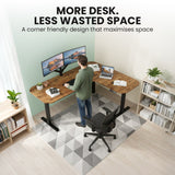 FORTIA Corner Standing Desk, 160x140cm, 72-118cm Sit to Stand Up Electric Height Adjustable, Walnut Style Desktop/Black Frame - Extra Image