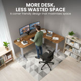 FORTIA Corner Standing Desk, 160x140cm, 72-118cm Sit to Stand Up Electric Height Adjustable, Walnut Style Desktop/Silver Frame - Extra Image