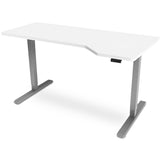 FORTIA L-Shape Sit to Stand Standing Desk, 145x85cm, 72-118cm Electric Height Adjustable, Right-Hand Sided, White Desktop/Silver Frame - Front View