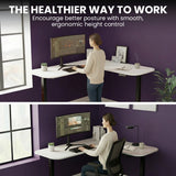 FORTIA Corner Standing Desk, 160x140cm, 72-118cm Sit to Stand Up Electric Height Adjustable, White Desktop/Black Frame
