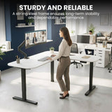 FORTIA Corner Standing Desk, 160x140cm, 72-118cm Sit to Stand Up Electric Height Adjustable, White Desktop/Black Frame - Extra Image