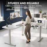 FORTIA Corner Standing Desk, 160x140cm, 72-118cm Sit to Stand Up Electric Height Adjustable, White Desktop/Silver Frame - Extra Image