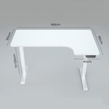 FORTIA 145W x 60D x 85D Dual-Motor 80kg Load Adjustable Sit-Stand Up R-Hand Sided Corner Desk - White/White Frame - Front View