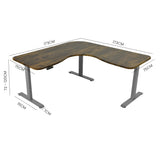 FORTIA 173W x 173W x 75D 3-Motor 120kg Load Adjustable Electric Sit to Stand Up Corner Desk - Walnut/Silver Frame - Front View