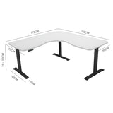 FORTIA 173W x 173W x 75D 3-Motor 120kg Load Adjustable Electric Sit to Stand Up Corner Desk - White/Black Frame - Front View