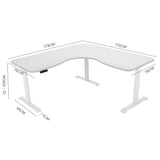 FORTIA 173W x 173W x 75D 3-Motor 120kg Load Adjustable Electric Sit to Stand Up Corner Desk - White/White Frame - Front View