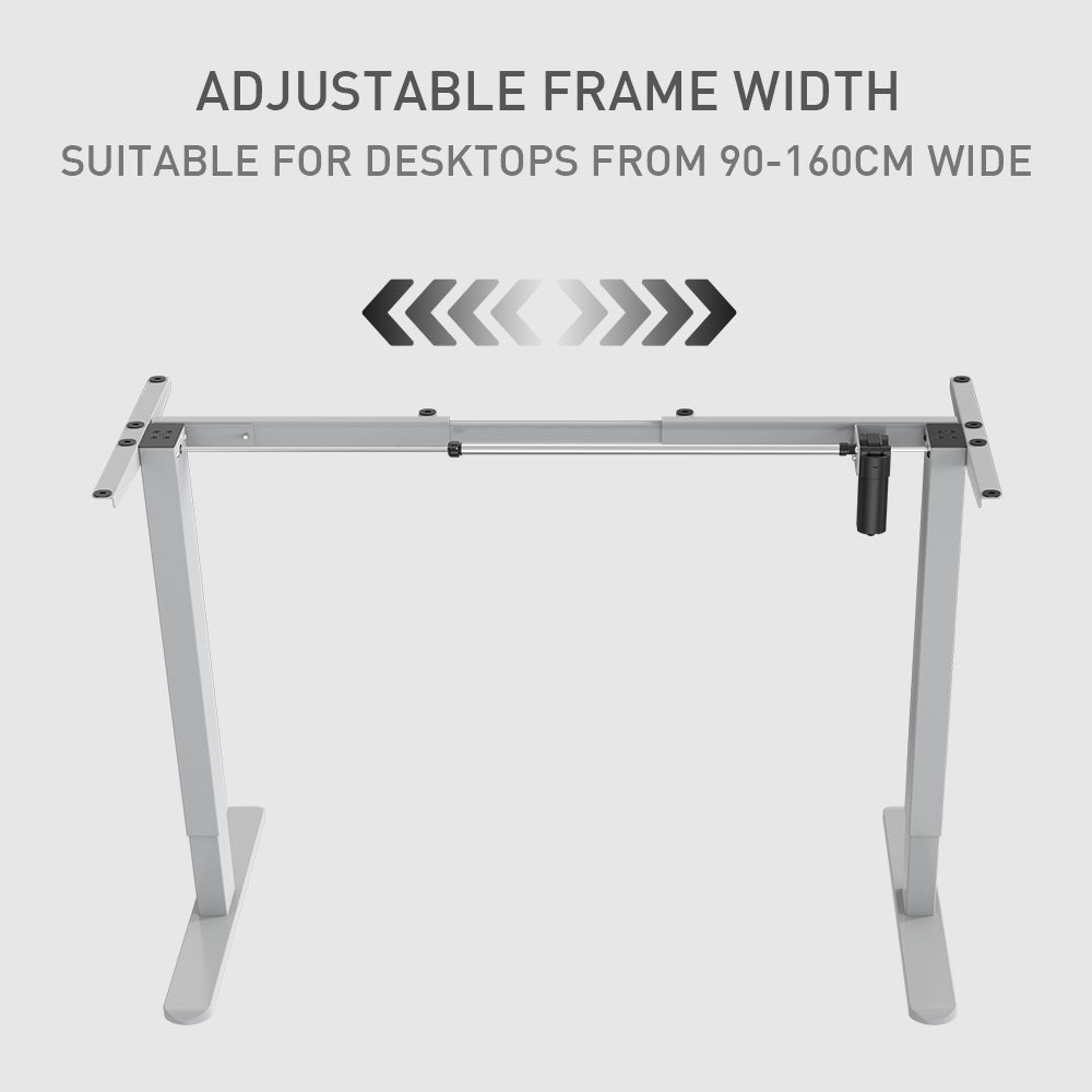 FORTIA Single Motor Sit/Stand Desk Frame 58 x 90-135cm 72-118cm Height Adjustable 70kg Load Silver