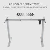 FORTIA Single Motor Sit/Stand Desk Frame 58 x 90-135cm 72-118cm Height Adjustable 70kg Load Silver - Side View