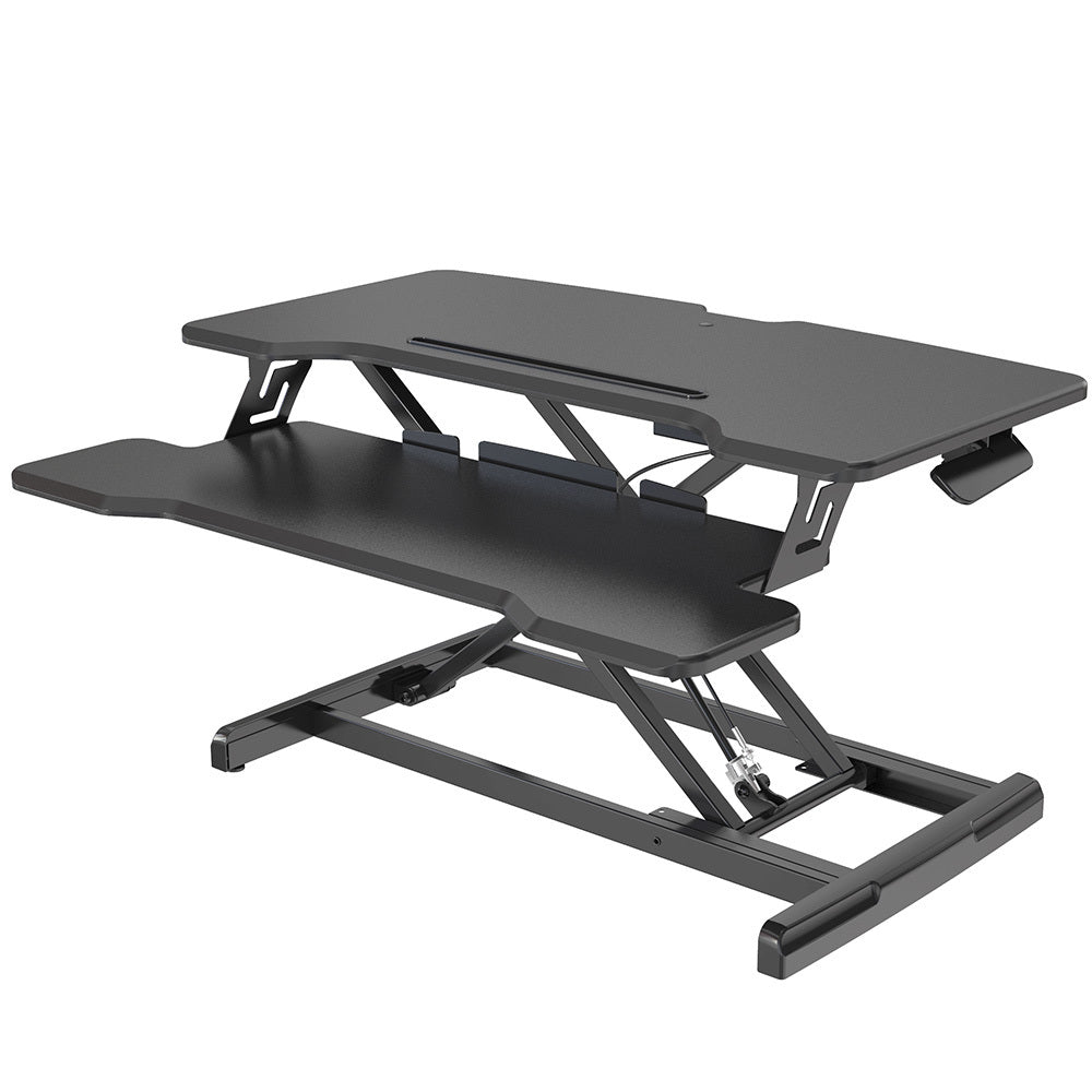 Fortia Desk Riser 77cm Wide Adjustable Sit to Stand for Dual Monitor Keyboard Laptop Black