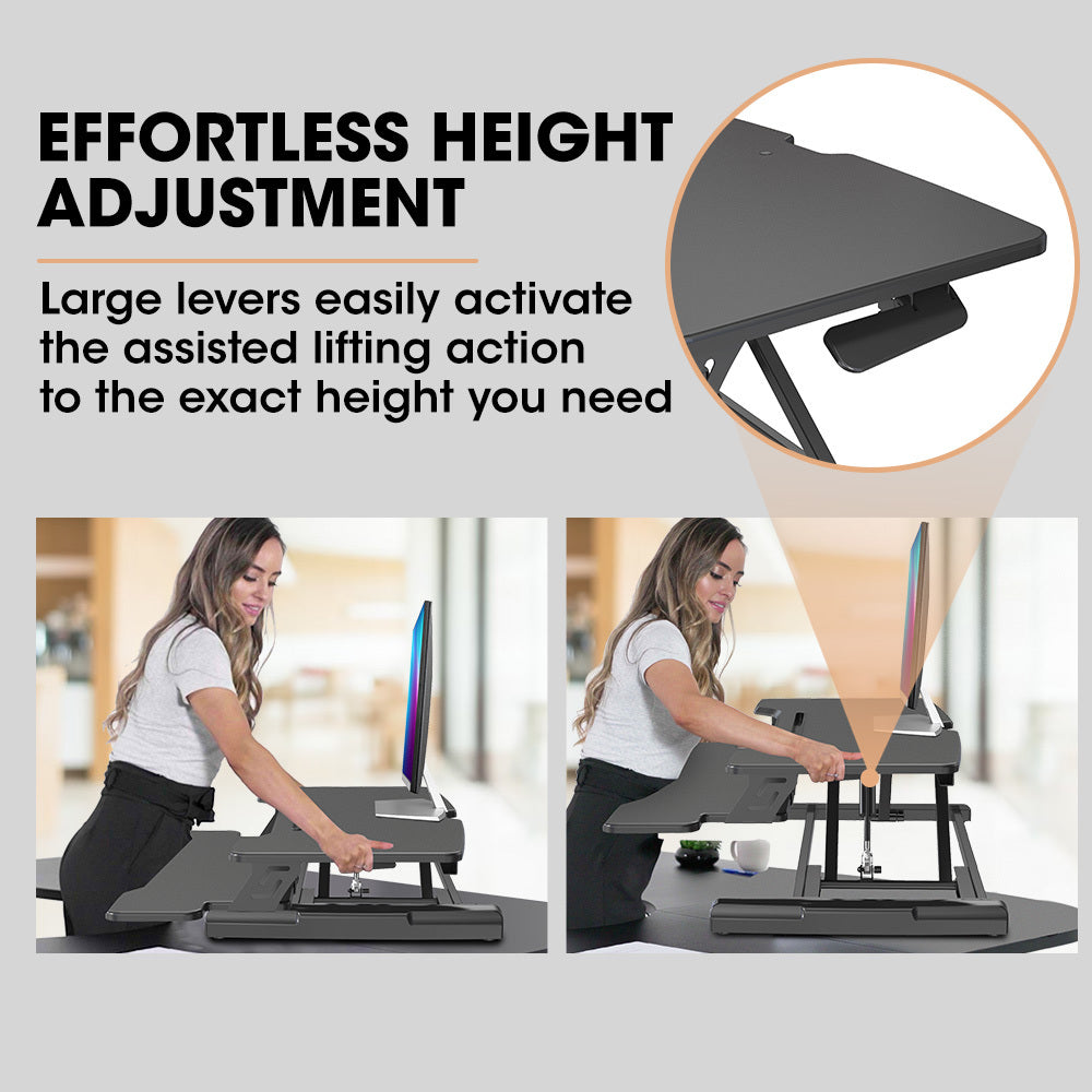 Fortia Desk Riser 77cm Wide Adjustable Sit to Stand for Dual Monitor Keyboard Laptop Black