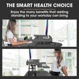 Fortia Desk Riser 77cm Wide Adjustable Sit to Stand for Dual Monitor Keyboard Laptop Black - Side View