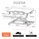 Fortia Desk Riser 77cm Wide Adjustable Sit to Stand for Dual Monitor Keyboard Laptop Black - Rear View