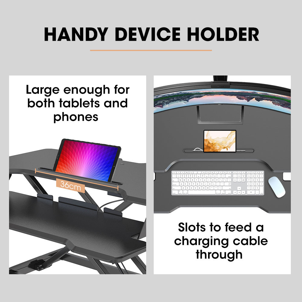 Fortia Desk Riser 77cm Wide Adjustable Sit to Stand for Dual Monitor Keyboard Laptop Black