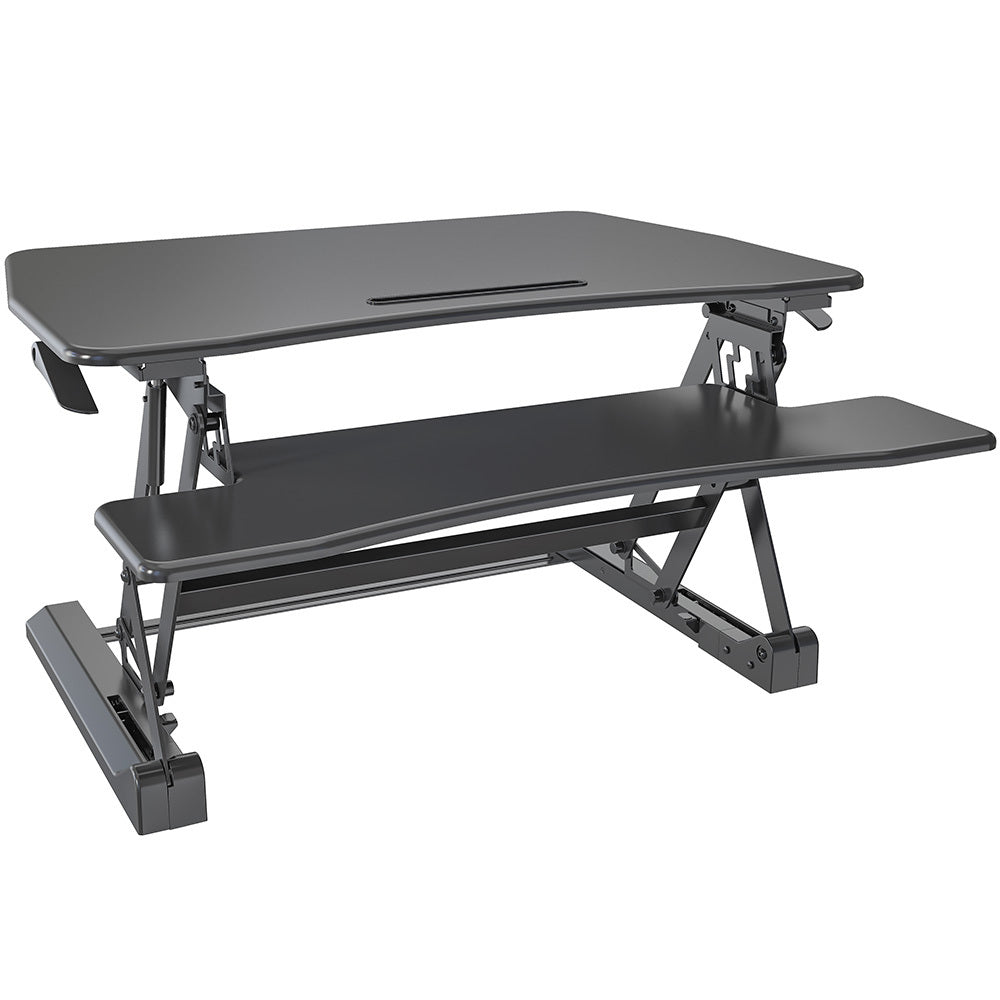 Fortia Desk Riser 90cm Wide Adjustable Sit to Stand for Dual Monitor Keyboard Laptop Black