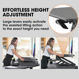 Fortia Desk Riser 90cm Wide Adjustable Sit to Stand for Dual Monitor Keyboard Laptop Black - Front View
