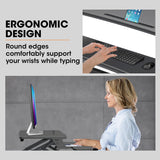 Fortia Desk Riser 90cm Wide Adjustable Sit to Stand for Dual Monitor Keyboard Laptop Black - Top-Down View