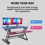 Fortia Desk Riser 90cm Wide Adjustable Sit to Stand for Dual Monitor Keyboard Laptop Black - 45-Degree Angle