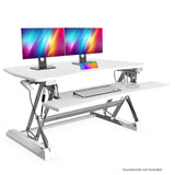 FORTIA Desk Riser 90cm Wide Adjustable Sit to Stand for Dual Monitor Keyboard Laptop White