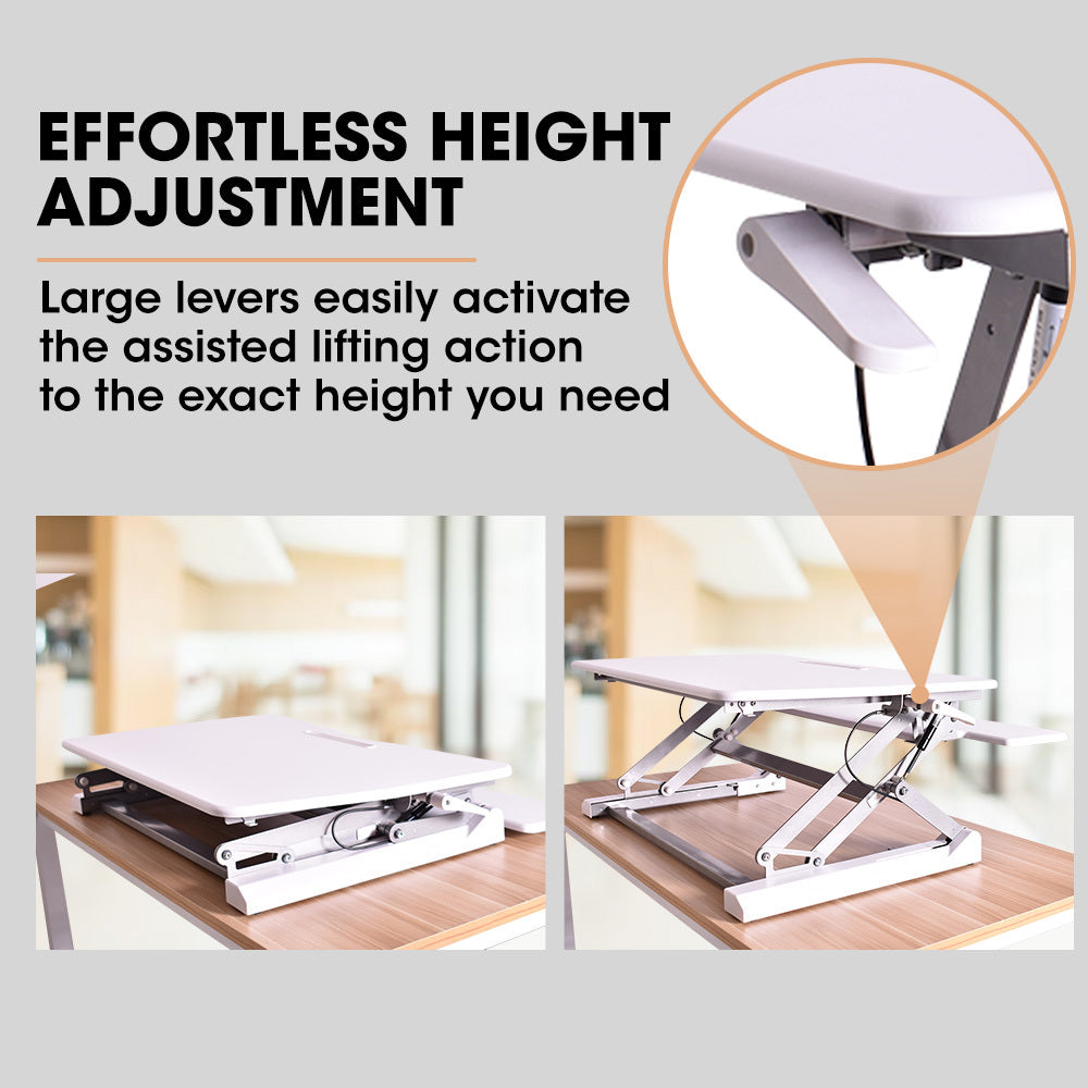 FORTIA Desk Riser 90cm Wide Adjustable Sit to Stand for Dual Monitor Keyboard Laptop White