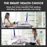 FORTIA Desk Riser 90cm Wide Adjustable Sit to Stand for Dual Monitor Keyboard Laptop White - 45-Degree Angle