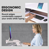 FORTIA Desk Riser 90cm Wide Adjustable Sit to Stand for Dual Monitor Keyboard Laptop White - Rear View