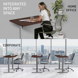 FORTIA Sit To Stand Up Standing Desk 120x60cm 72-118cm Electric Height Adjustable 40kg Rated Walnut Style/Silver Frame - Low Angle