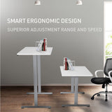 FORTIA Sit To Stand Up Standing Desk 120x60cm 72-118cm Electric Height Adjustable 40kg Rated White/Silver Frame - Side View