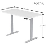 FORTIA Sit To Stand Up Standing Desk 120x60cm 72-118cm Electric Height Adjustable 40kg Rated White/Silver Frame - Front View