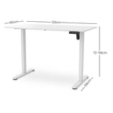 FORTIA Sit To Stand Standing Desk, 120x60cm, 72-118cm Electric Height Adjustable, White - Low Angle