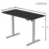 FORTIA Sit To Stand Up Standing Desk 140x60cm 72-118cm Electric Height Adjustable 40kg Rated Black/Silver Frame - Front View