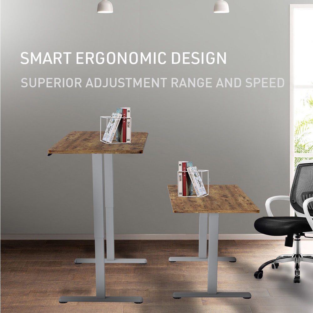 FORTIA Sit To Stand Up Standing Desk 140x60cm 72-118cm Electric Height Adjustable 40kg Rated Oak Style/Silver Frame