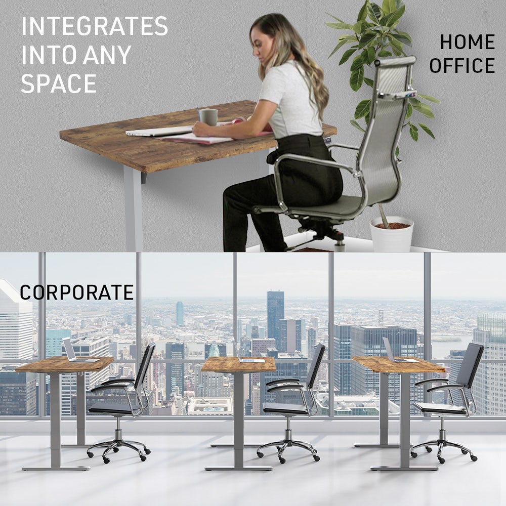FORTIA Sit To Stand Up Standing Desk 140x60cm 72-118cm Electric Height Adjustable 40kg Rated Oak Style/Silver Frame