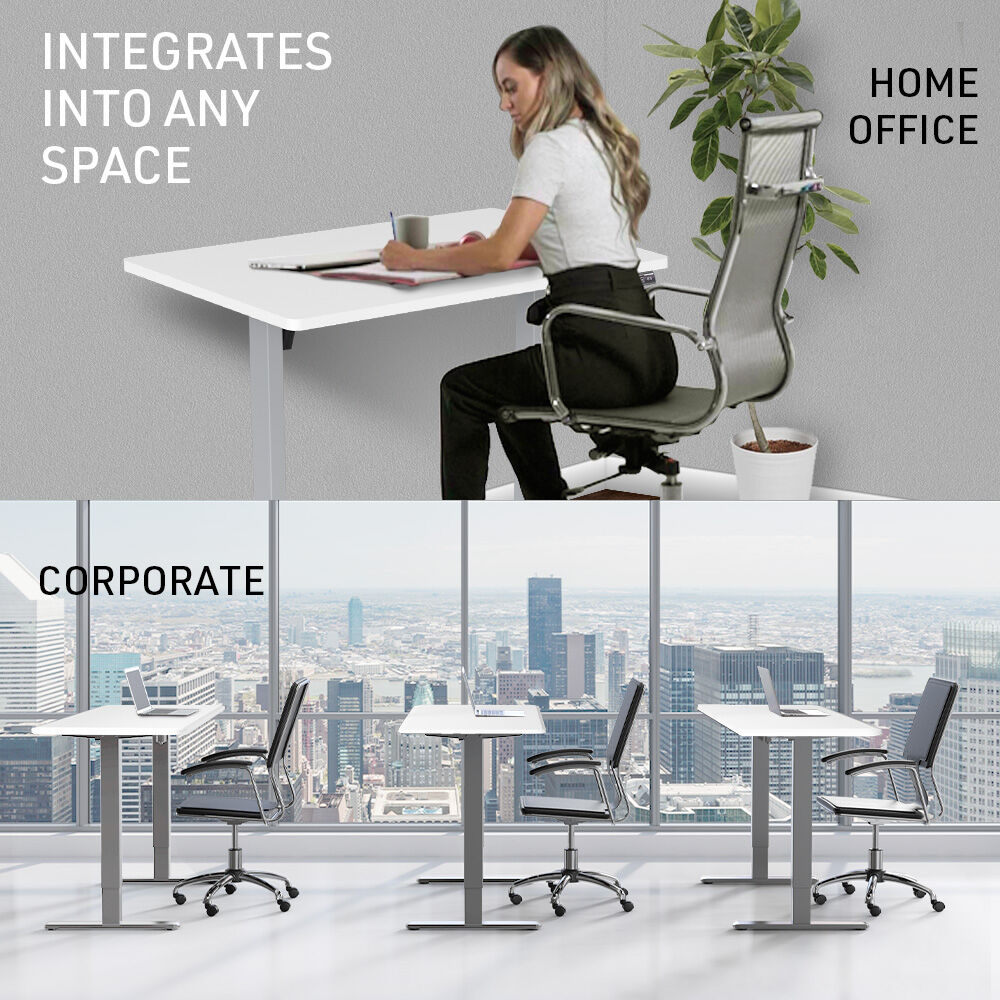 FORTIA Sit To Stand Up Standing Desk 140x60cm 72-118cm Electric Height Adjustable 40kg Rated White/Silver Frame